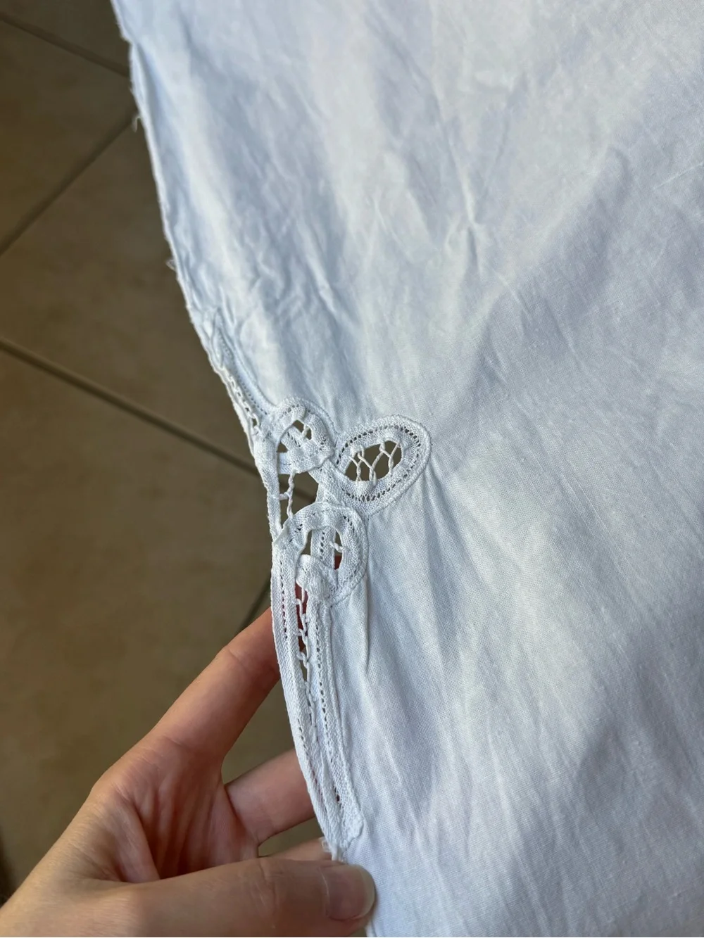 Vintage Cotton Lace Tablecloth Heirloom Cottagecore Farmhouse Large Ivory 63x97